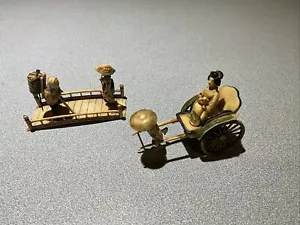 2 Vintage Celluloid Japanese Woman w/ dog in Rickshaw & People Crossing Bridge - Picture 1 of 10
