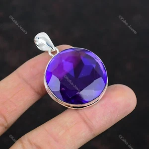 925 Silver February Birth African Amethyst Stone Sister Bezel Pendant Jewelry - Picture 1 of 6