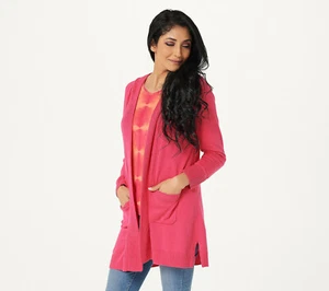 New Isaac Mizrahi 1X Open Front Hooded Cardigan Stitch Detail Pink Ruby QVC 2658 - Picture 1 of 5