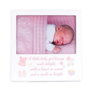 Baby Photo Frame Hello Baby Newbown White & Pink Little Girl Delight 6 x 4" - Picture 1 of 2