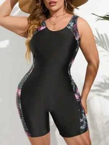 Women's Plus Contrast Floral Print Round Neck One Piece Bathing Suit - 4XL(US20) - Picture 1 of 3