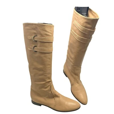 Sergio Rossi Leather Buckle Accent Pull On Tall Boots Womens Size 38 EU / 8 US - Image 1 of 4