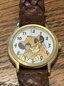 Disney König der Löwen Simba Uhr Timex goldfarben braun Leder Disney neue Batterie - Bild 1 von 4