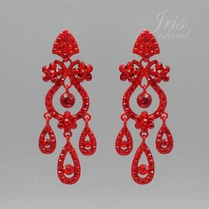 Pendientes colgantes de gota de candelabro de boda de cristal rojo 06910 graduación - Imagen 1 de 4