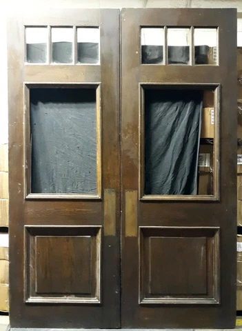 66"x94"x1.75" Pair Antique Vintage Old Wooden Double Entry Exterior Doors Window Cover