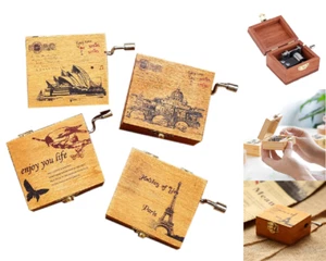 Wood Music Box Handwinde Fun Learning Frozen Eiffle Tower Black Castle Gift - Imagen 1 de 18