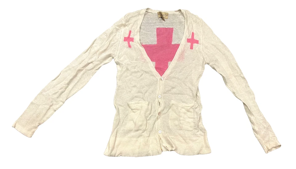 Cárdigan Wildfox Suéter Etiqueta Blanca Cruz Manga Larga Para Mujer Talla Mediana Crema Foto 1 de 4