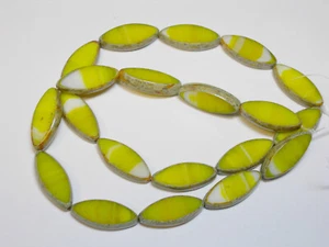 10 18x7 mm Tschechisch Glas Zitronengelb und Weiß Picasso Spindel Marquise Perlen - Bild 1 von 1