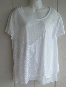 Womens XL Chico's Pullover White Cotton Knit Scoop Neck Short Sleeve Top Bust 48 - Foto 1 di 7