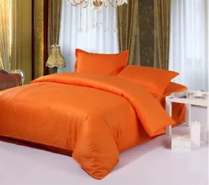 Orange Striped Queen Size 4 Pc Sheet Set 1000 Thread Count 100% Egyptian Cotton - Picture 1 of 1