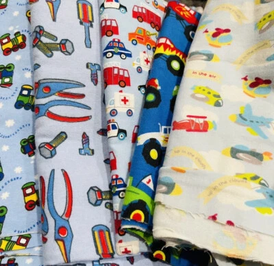 JoAnns Flannel Remnants Trains Planes Monster Truck Tools Vehicles 12 Ounces - Image 1 of 4