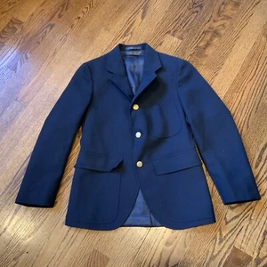 VTG Brooks Brothers Boys Size 13 Blazer Wool Lined Jacket 3 Gold Button Navy USA - Picture 1 of 12