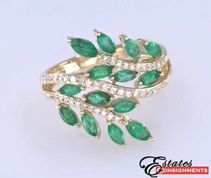 Effy Emerald, Diamond Yellow Gold Vine Ring - Picture 1 of 14