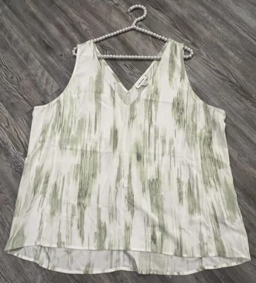 NWOT NORDSTROM Women’s Green / White Striped Chiffon Sleeveless V-Neck Tank XXL - Image 1 of 4