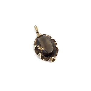 Ciondolo oro 333 quarzo fumè 20,10 ct taglio ovale 8 kt oro giallo gioielli 4,3 cm - Foto 1 di 13