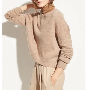 Vince neutral 100% cashmere double seam knit crewneck sweater women’s size small - Picture 1 of 9