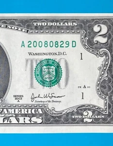 2008 August 29 (A 20080829 D) BIRTHDAY NOTE $2 Two Dollar Bill *UNC* - Picture 1 of 4