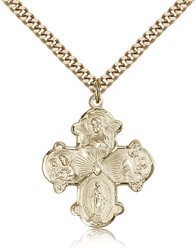 Gold Filled Four Way Cross Necklace For Men On 24 Chain - 30 Day Money Back ... - Imagem 1 de 1