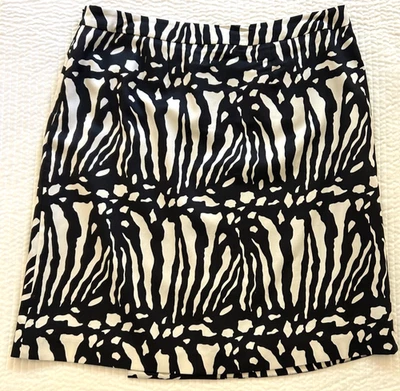 Falda Ann Taylor Estampado Cebra, Negro Marfil Imitación Envolvente Cremallera Lateral, Seda y Lana, 12 Foto 1 de 4