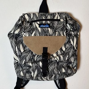 KAVU Backpack Rucksack Adjustable Shoulder Straps Suede Flap Leaf Print Hiking - Picture 1 of 4