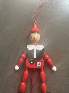 Moveable Wooden Pinocchio Pull Puppet Toy Italia 8 in Red with Italian - Picture 1 of 7