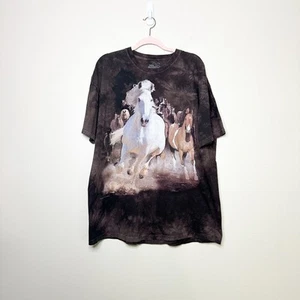 Vintage 2000s The Mountain Wild Horses Graphic Brown Dyed Tee Shirt sz adult XL - Picture 1 of 6