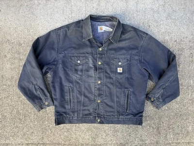Винтажная мужская куртка дальнобойщика Carhartt JB183 Indigo темно-синяя с подкладкой 2XL - Изображение 1 из 4