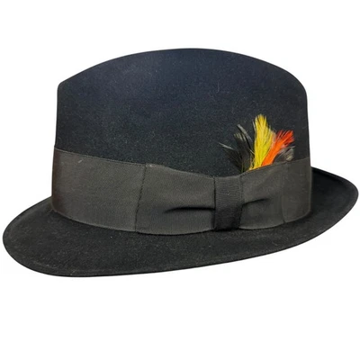 Sombrero Fedora Stetson Para Hombres Piel Sajona Fieltro 3X Castor Negro 7 1/4 Amarillo Rojo Pluma Foto 1 de 4