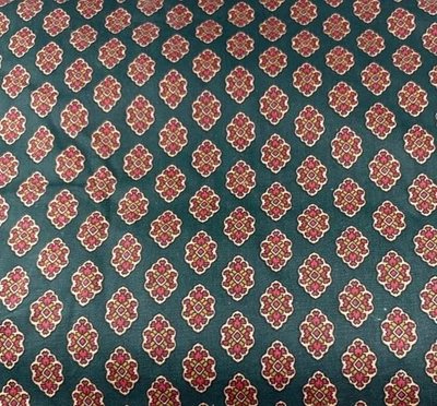 Green & Red Cotton Fabric 1/2 yard x 44” Floral Pattern Vintage - Image 1 of 4