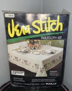 Vintage Bucilla Vera Stitch Needlecraft Petite Fleur Tablecloth Kit 6806 60x108” - Picture 1 of 4