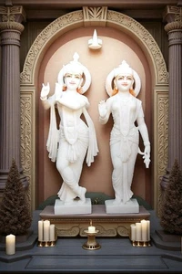 Scultura fatta a mano 24" marmo bianco Radha Krishna statuina religiosa tempio deco - Foto 1 di 4