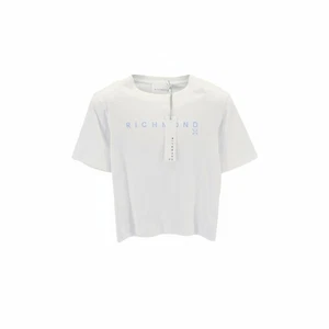 JOHN RICHMOND Women's T-Shirt S White Shoulder Pads Crew Logo Short Sleeve - Picture 1 of 10