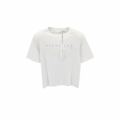 JOHN RICHMOND Women's T-Shirt S White Shoulder Pads Crew Logo Short Sleeve - Image 1 of 4