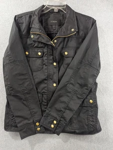 J Crew Jacke Damen Medium schwarz Utility Feldmantel goldene Knöpfe Taschen stilvoll - Bild 1 von 11