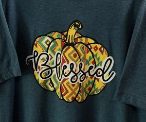 Love And Faith Blessed Pumpkin XL Blue Short Sleeve Womens - Picture 1 of 6