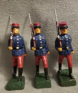 Lot of 3  STROLA ELASTOLIN LINEOL VINTAGE French Soldier 1880's Made in Germany - Picture 1 of 8