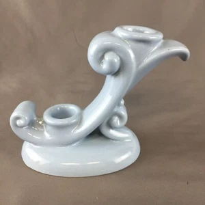 Vintage Abingdon Pottery USA Light Pastel Blue Double Candlestick Holder - Picture 1 of 9