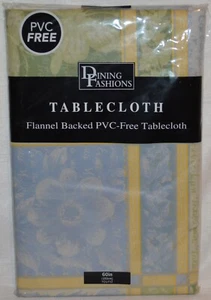 PVC Free Vinyl Tablecloth~Summer Flower Plaid~60 Round~Blue~Green~Yellow~NEW - Picture 1 of 2