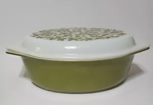 Pyrex Glass Verde Green Olives Casserole With Lid Vintage 045 2.5 Qt - Picture 1 of 13