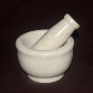 Mortar and Pestle Natural White Marble Pestal Set To Grind Food And Spices - Picture 1 of 4