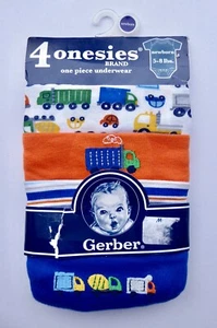 Gerber 4 Pack Onesies Brand One Piece Underwear Baby Boy TRUCKS Bodysuits NB 5-8 - Picture 1 of 3