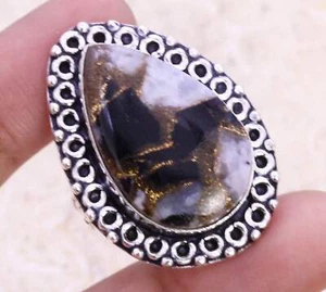 Copper Black Onyx 925 Silver Plated Handmade Ring of US Size 7.75 - Picture 1 of 3