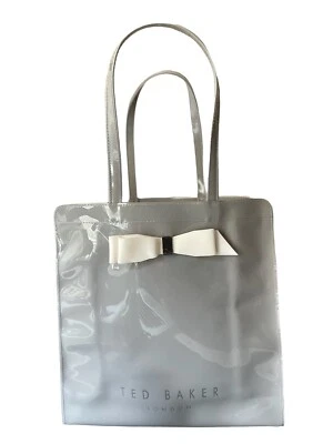 TED BAKER 女式灰色白色蝴蝶结 PVC 大号单肩包设计师托特包二手状况完好 — 第 1/4 张图片