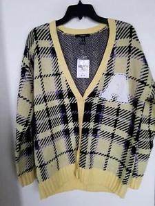 Cárdigan Forever 21 para mujer talla grande amarillo a cuadros múltiples - Imagen 1 de 3