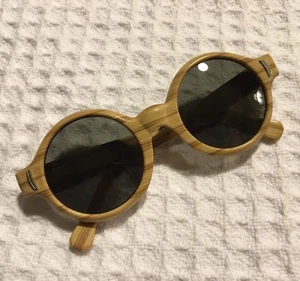 vintage new VICTORY Optical SUNTIMER Round Faux Blond Wood Sandalwood Sunglasses - Picture 1 of 7