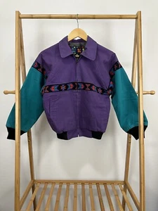 VTG Kid David James Aztec Color Block Bold Zip Blanked Lined Jacket YOUTH S - Picture 1 of 5