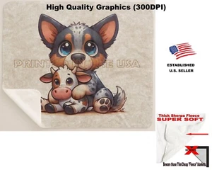 DigiPups Australian Cattle Dog Stuffed Cow Cartoon Sherpa Fleece Throw Blanket - Picture 1 of 6