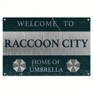 Resident Evil 2 3 Remake | Welcome To Raccoon City Tin Sign | Home Of Umbrella - Picture 1 of 2