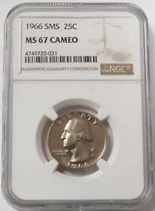 1966 SMS WASHINGTON QUARTER 25C NGC MS 67 CAMEO - Picture 1 of 2