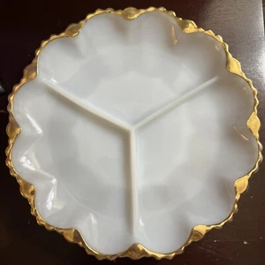 1950’s Milk Glass Divided Serving Plate~Anchor Hocking Fire King Anniversary - Picture 1 of 1